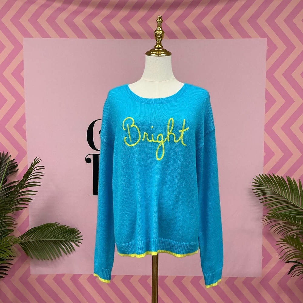 Lilly Pulitzer Turquoise and Yellow Crew Neck Sweater